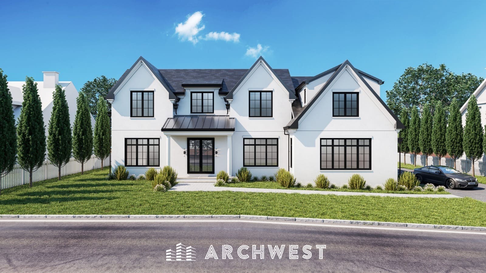 19. 3D Render of Modern Single Family Luxurious House, New Jersey